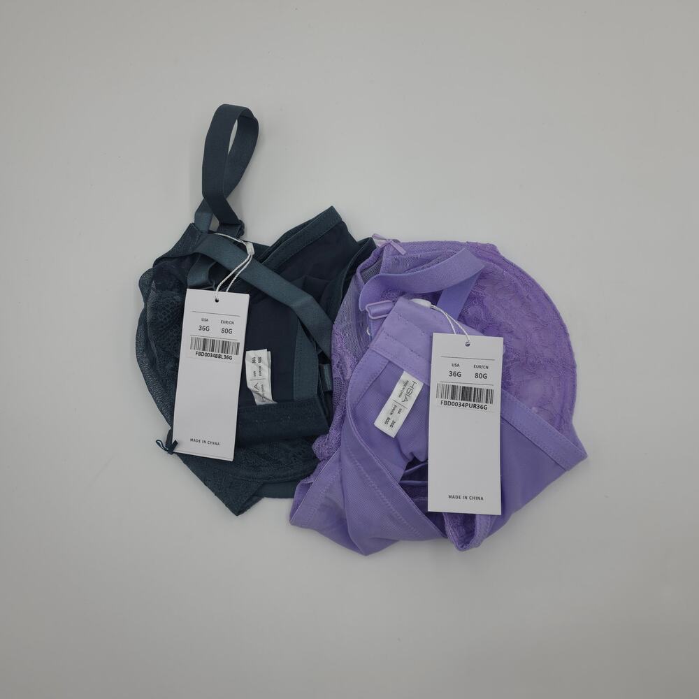 HSIA Bundle of Two Enchante Unlined Lace Underwire Bra Purple Balsam Blue 36G - Picture 10 of 10